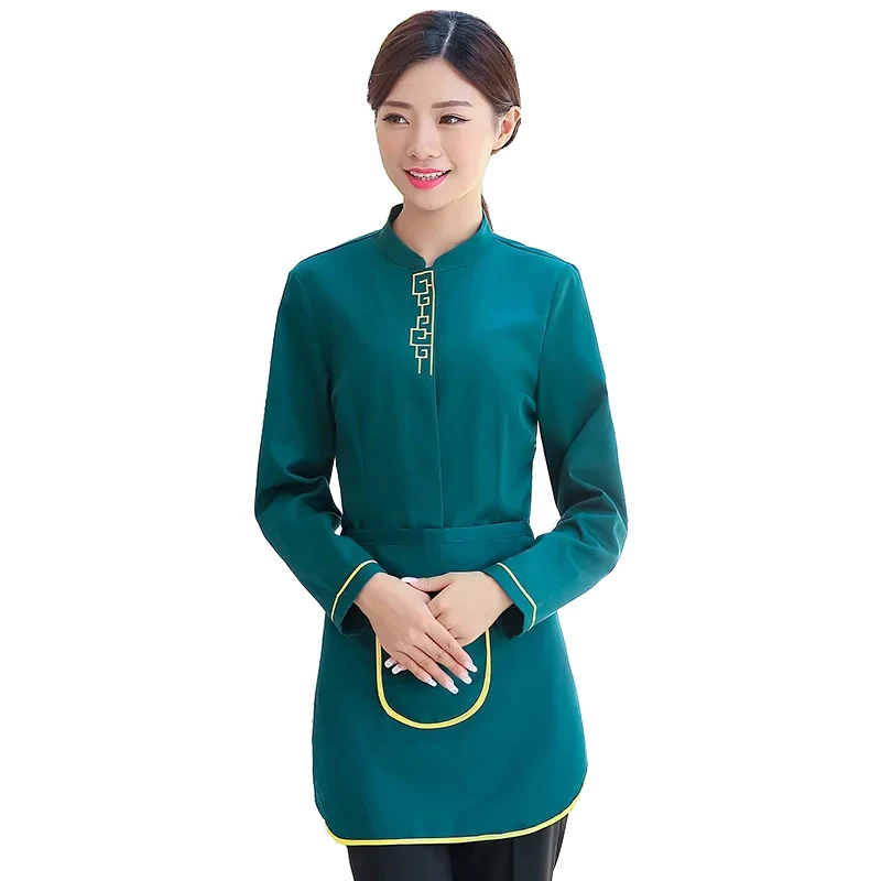 Conjunto de uniforme de garçom, uniforme feminino de restaurante chinês para atendimento a alimentos, cafeteria, trabalho, hotel