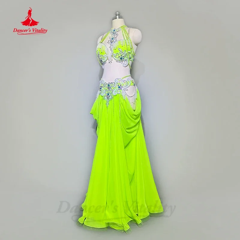 Belly Dance Performance Costume Suit for Women Cusotmsized AB Stones Perles Bra+long Skirt 2pcs Girl Oriental Stage Wear Outfit