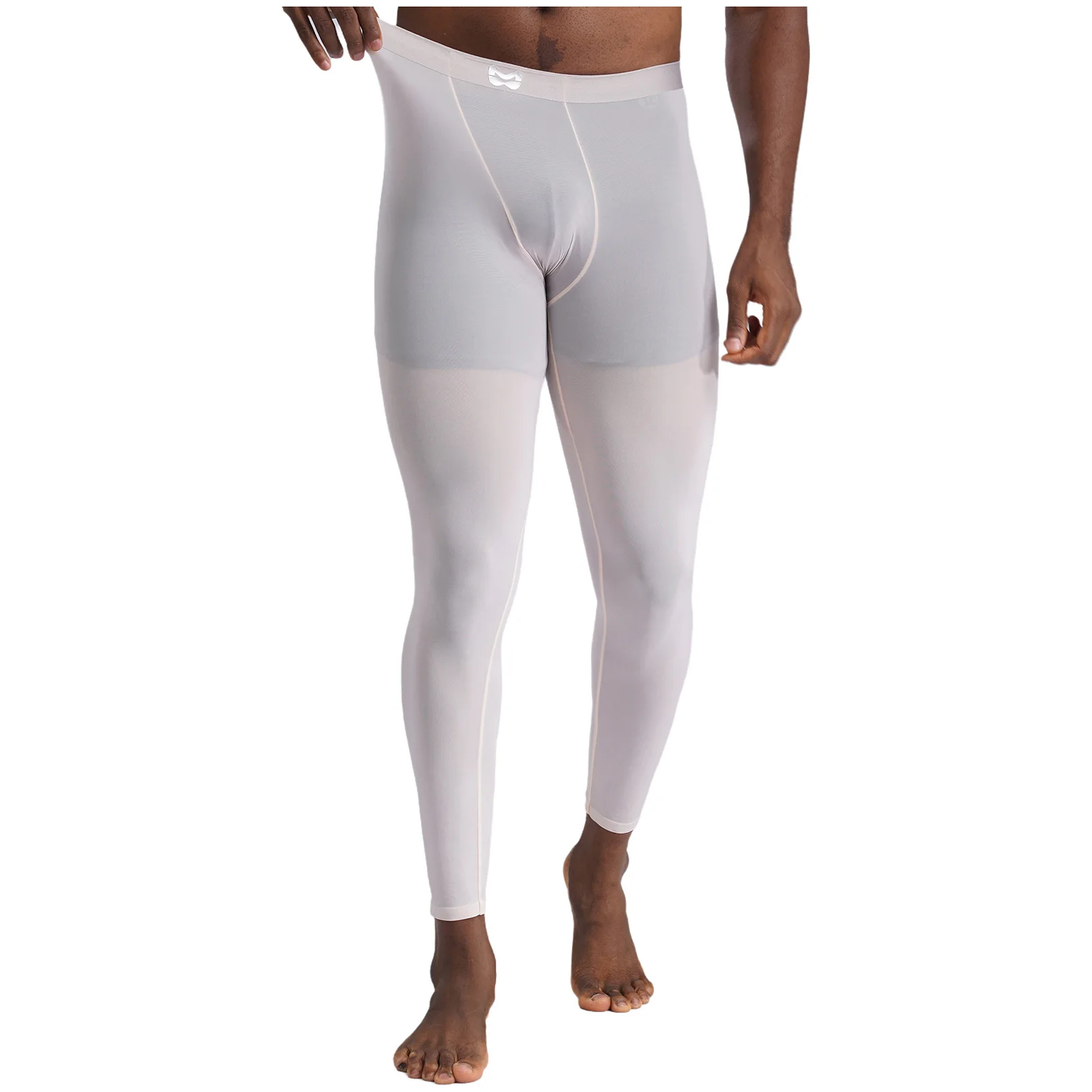 Men Silky Compression Trousers Tight Leggings for Gym Sports Yoga Fitness Elastic High Waist Seamless Pants Underwear Sportswear