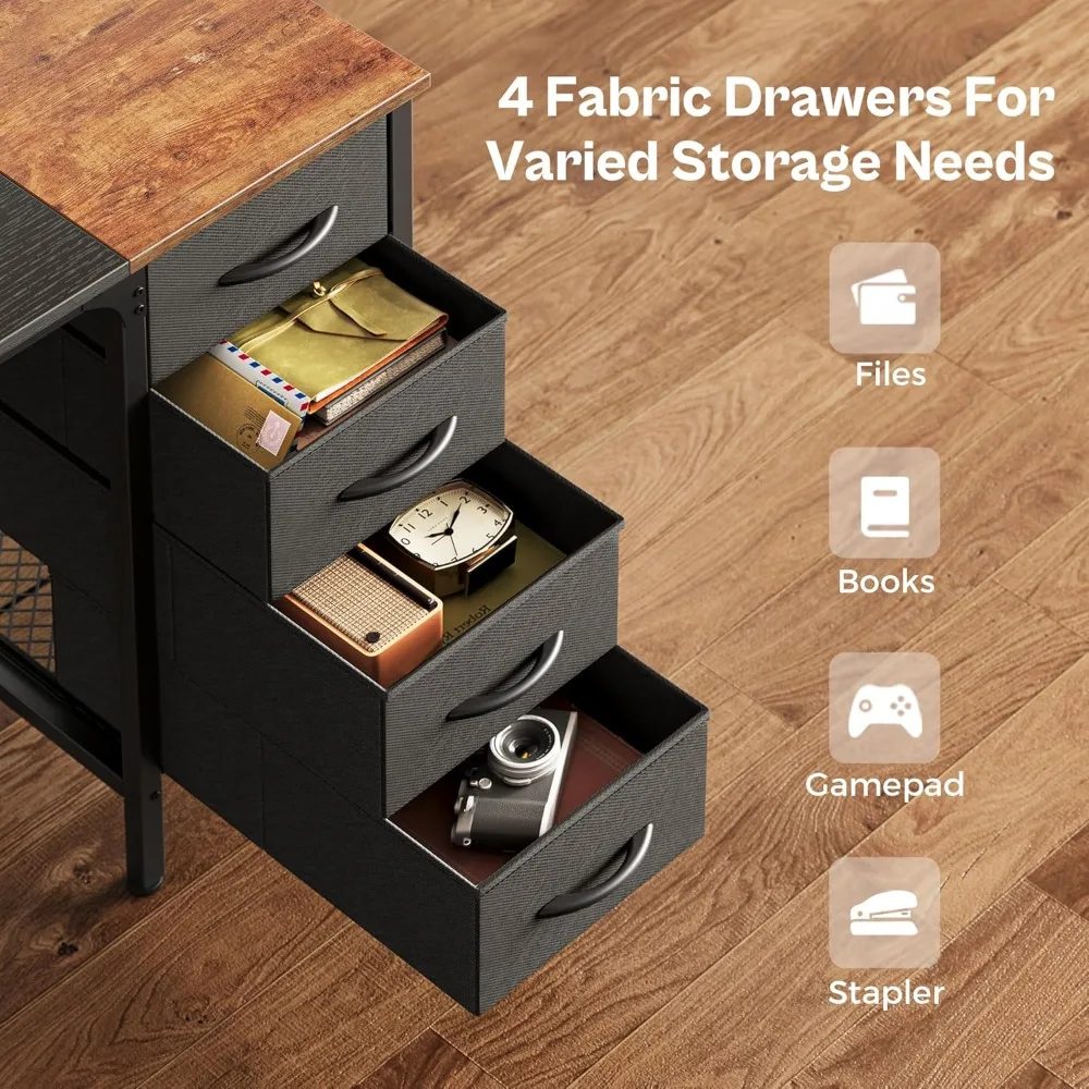 مكتب كمبيوتر مقاس 47 بوصة مع 4 أدراج قماشية، مكتب ألعاب كبير للتخزين للعمل في الدراسة المنزلية