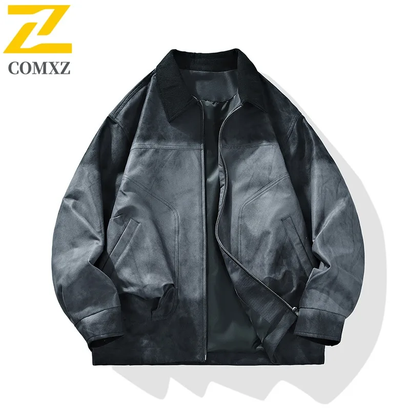 

COMXZ 2025 Мужская и женская парная шерстяная куртка с отложным воротником, весенне-осенняя винтажная двусторонняя куртка свободного покроя с цветными блоками больших размеров
