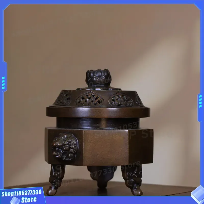 Pure Copper Sugong Babao Lotus Incense Burner All Metal Aromatherapy Holder Temple Hall Offering Home Living Room Decoration