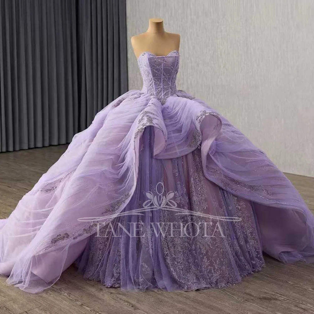Luxury Customizable Purple Evening Gown Women's Sweetheart Sleeveless Lace Up Back Sequined Abendkleid 2025 Style