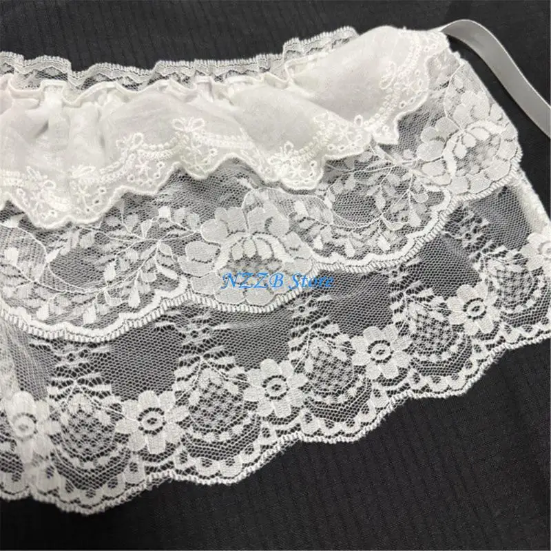 

T21F Women Tiered Ruffle Mini Skirt Hemline Shirt Extender Tie Up Bowknot Lace Skirt