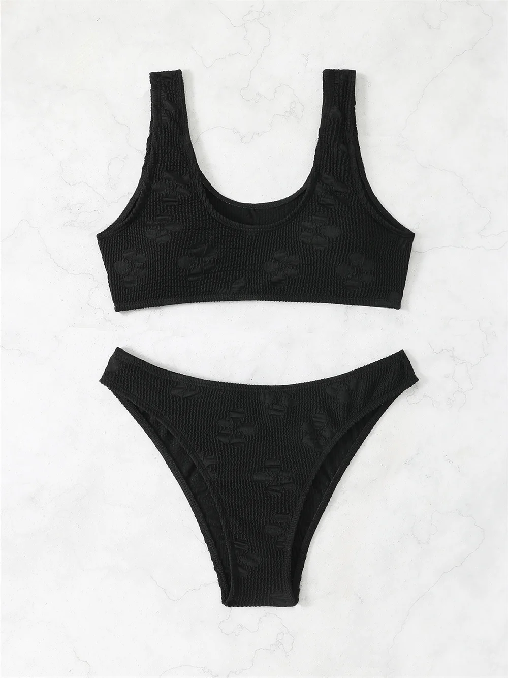 Sexy Zwarte Jacquard Bikini Sets Geribbeld Tankini Badpak Push Up Bikini Thong Vakantie Badmode Vrouwen Strand Outfit Badpakken