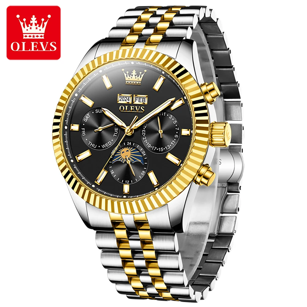 OLEVS 6688 marca de lujo reloj automático para hombre calendario de fase lunar impermeable luminoso superior reloj de pulsera mecánico Original para hombres
