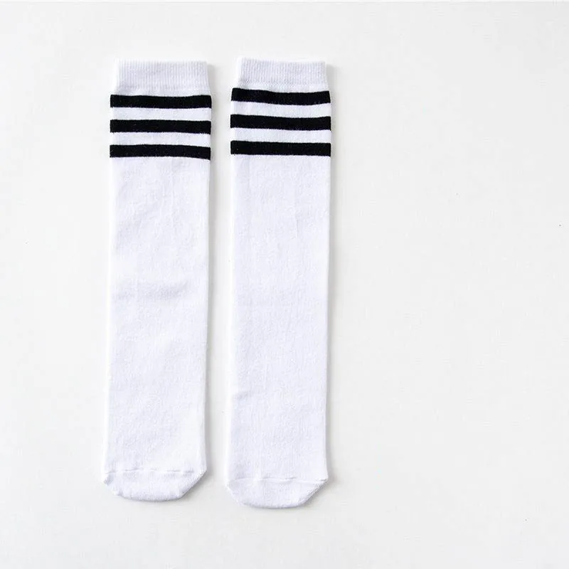 1/2/3Pairs Kinder Mädchen Kniehohe Baumwolle Socken Schwarz Weiß Drei-Linie Gestreiften Laufsport socken Fußball Golf Sport Socken – Detail 31