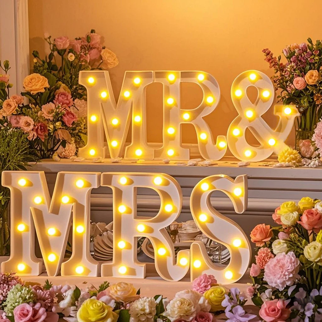 6 unids/set de iluminación LED luces de letras MR & MRS logo decoración de escritorio de boda, adecuada para iluminación de fiesta del Día de San Valentín