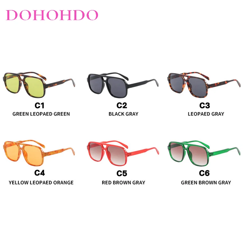 Retro Double Bridge Pilot Oversized Square Women Sunglasses Trending Brand Design Men Sunglass Outdoor Drive Travel Shades UV400