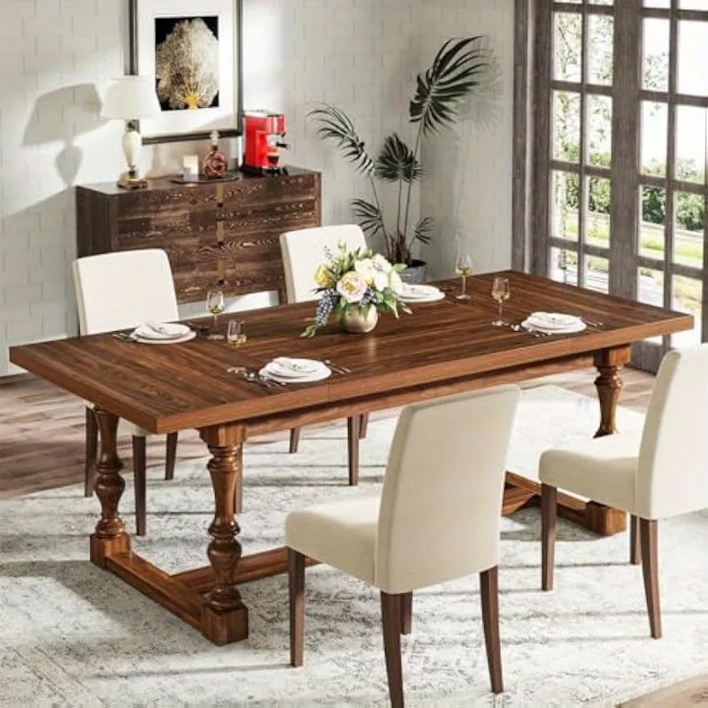 70.9-inch rectangular dining table for 8 people, wooden kitchen table with solid wood legs, kitchen table and living room.