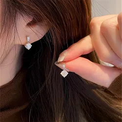 925 Sterling Silver Plating 14K Gold Shiny Zircon Pendant Earrings for Women Exquisite Party Gifts Jewelry