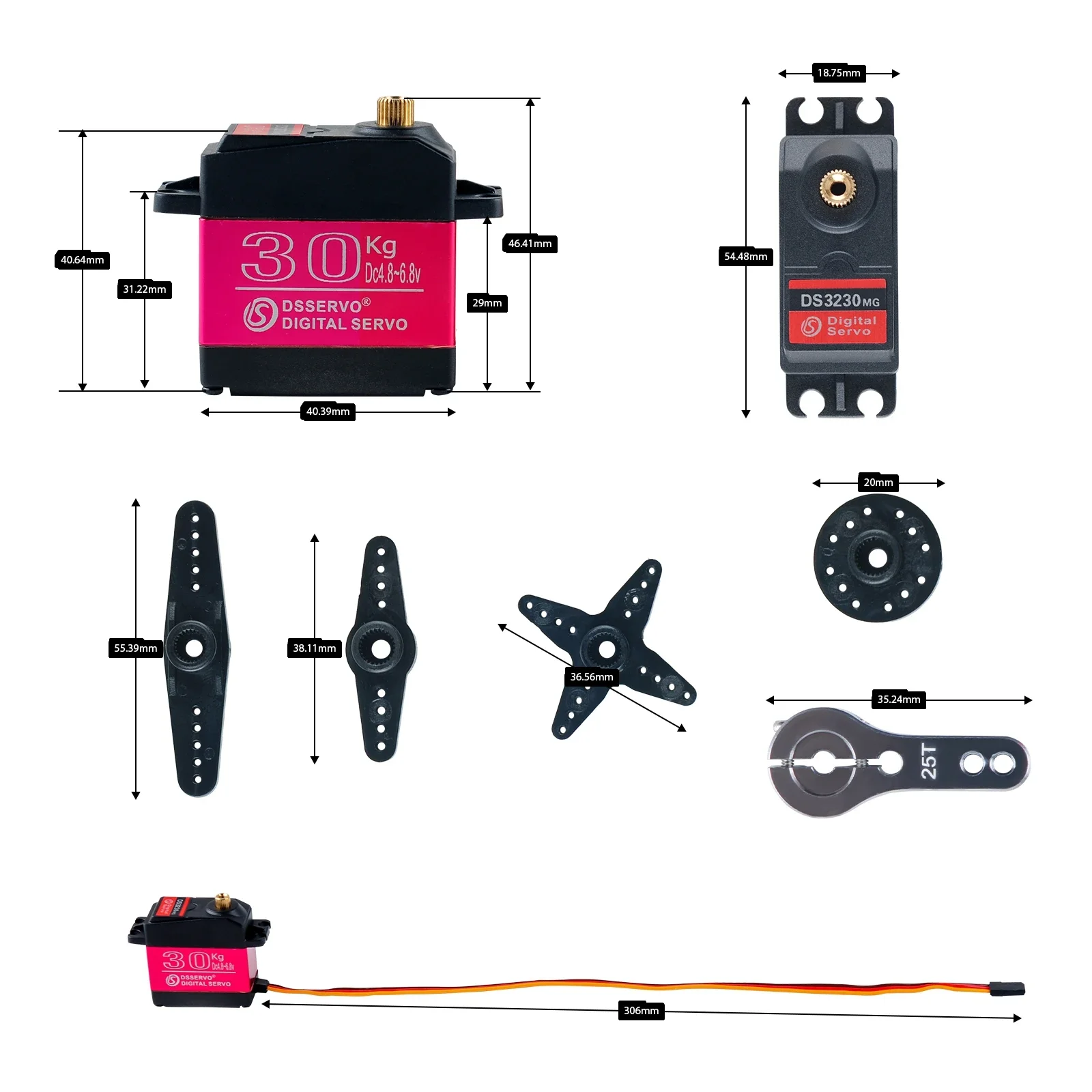 1/2/4PCS 30KG 6V DS3230 High Torque Digital Servo Waterproof and durable it comes with 25T Servo Arm for 180-degree