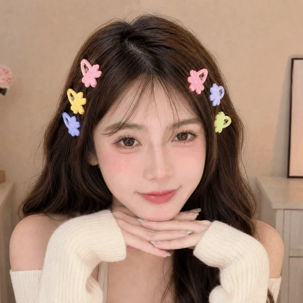 8/16 pcs/set Sweet Plastic Bangs Hairpin Flower Candy Color Multicolor Bownot Hair Clips Cute Light Pink Hair Barrettes Women