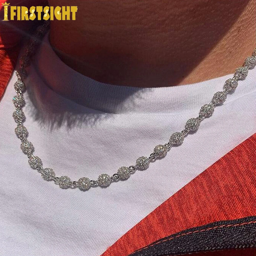 Iced Out Beads Charm Necklace for Men Women Bling Cubic Zirconia Prong Setting Cuban Link Gold Color Hip Hop Fashion Jewelry