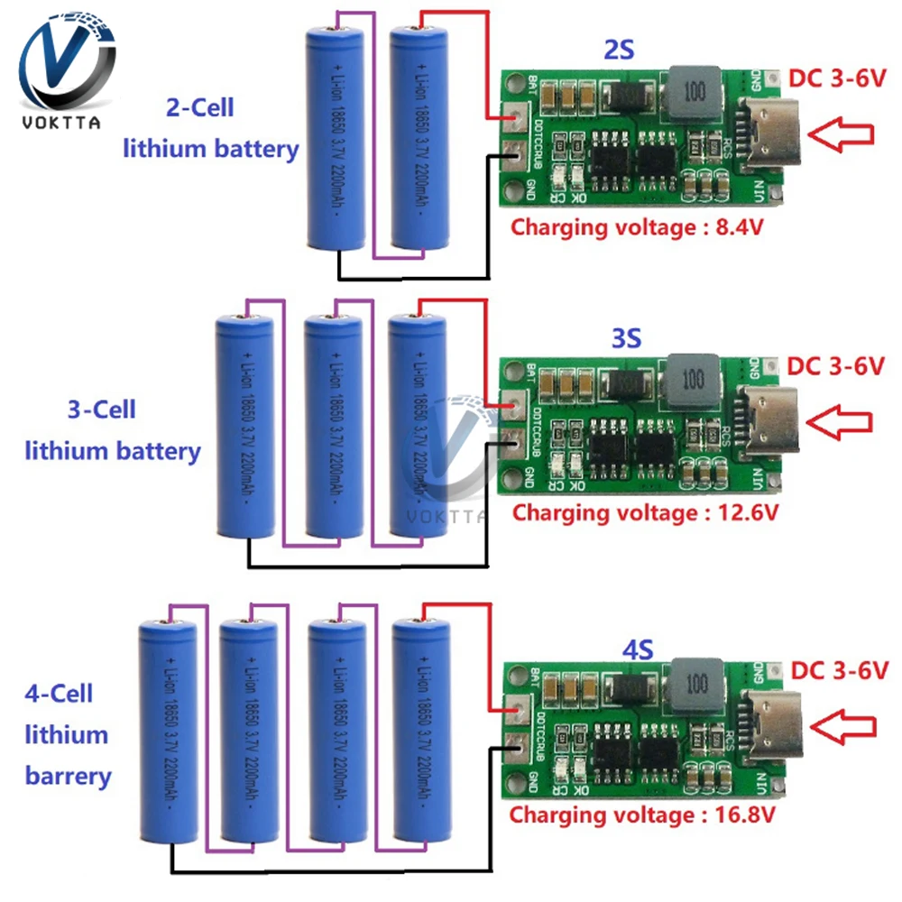 Multi-Cell 2S 3S 4S Type-C To 8.4V 12.6V 16.8V Step-Up Boost LiPo Polymer Li-Ion Charger 18650 Lithium Battery 7.4V 11.1V 14.8V