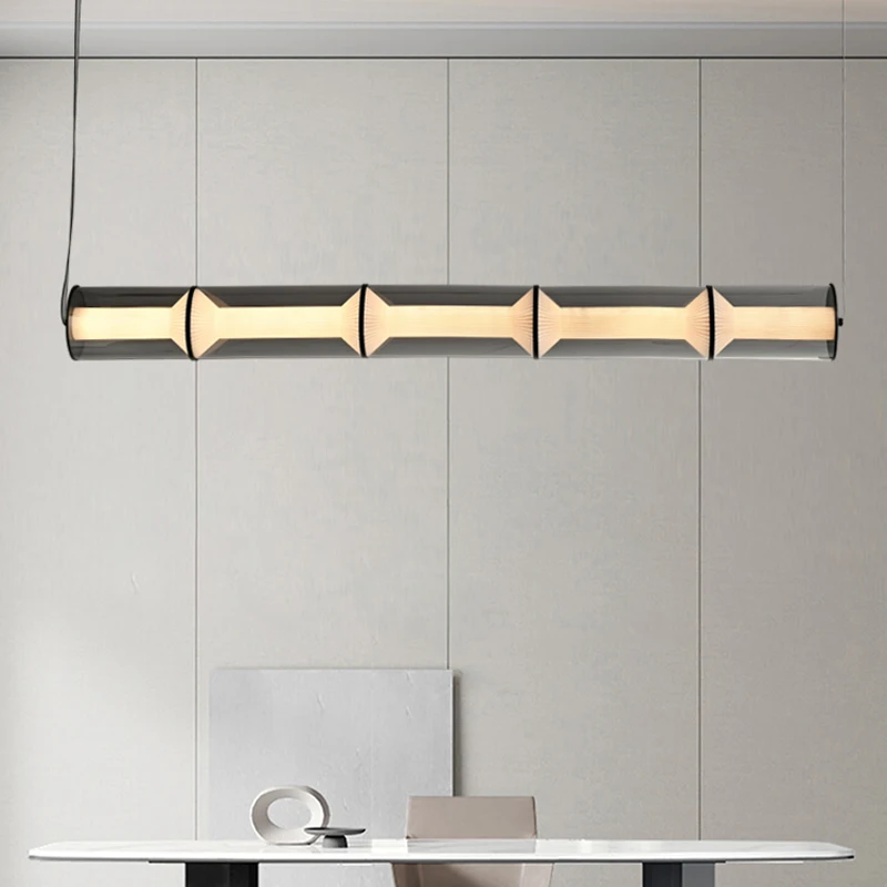 

Modern Long Glass Pendant Lamp Designer Minimalist LED Linear Pendant Lamp Living Room Bedroom Bedside Dining Table Lamp