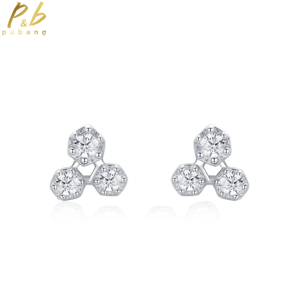 

PuBang Fine Jewelry 925 Sterling Silver Three High Carbon Diamond Simple Stud Earrings for Women Anniversary Gifts Drop Shipping