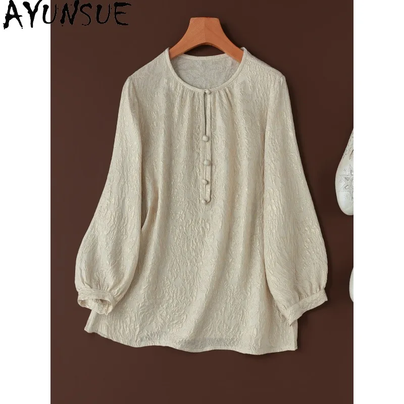 

AYUNSUE 100% Silk Women's Blouses and Shirts Palace Style O-neck Tops for Woman High Quality Woman Clothes Spring Summer 블라우스