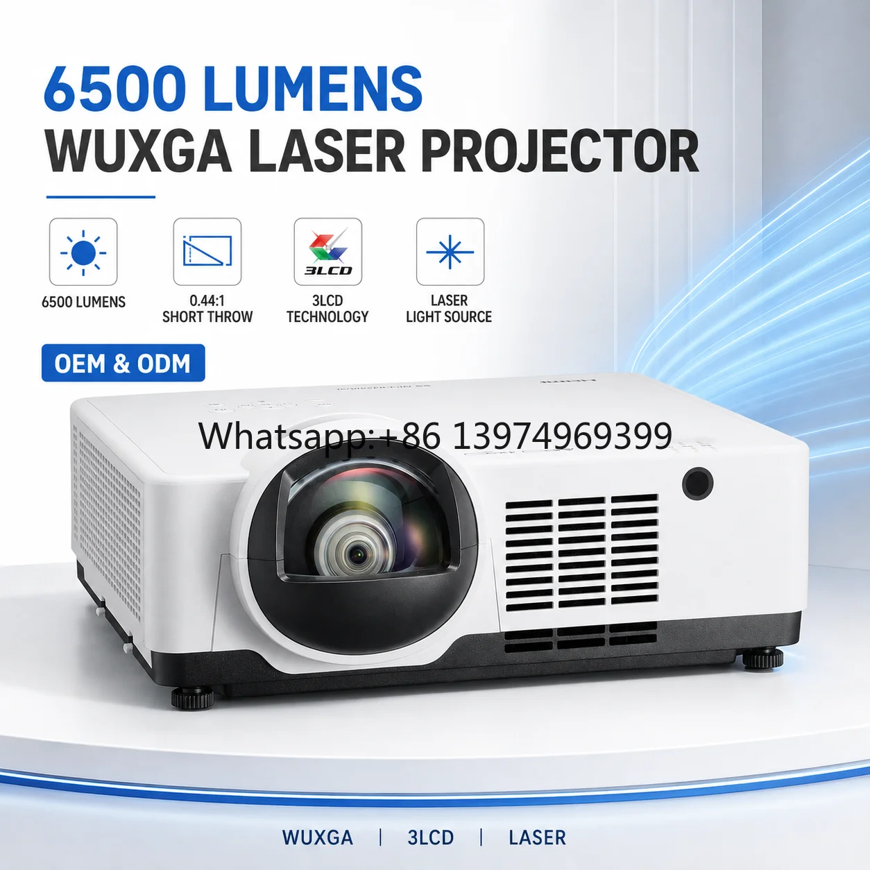 Professional Short Throw Laser Projector 6500 Lumens WUXGA 1920x1200 3LCD for Large Screen Commercial Projection