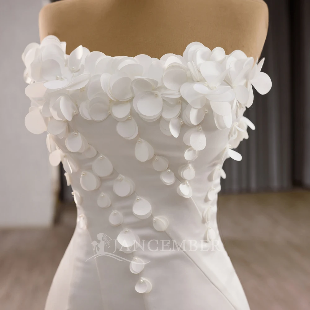 Suknia ślubna balowa z satyny luksusowa na zamówienie, koronka, perły, zdobiona koralikami, odpinane rękawy, biała suknia ślubna, Vestido De Novia