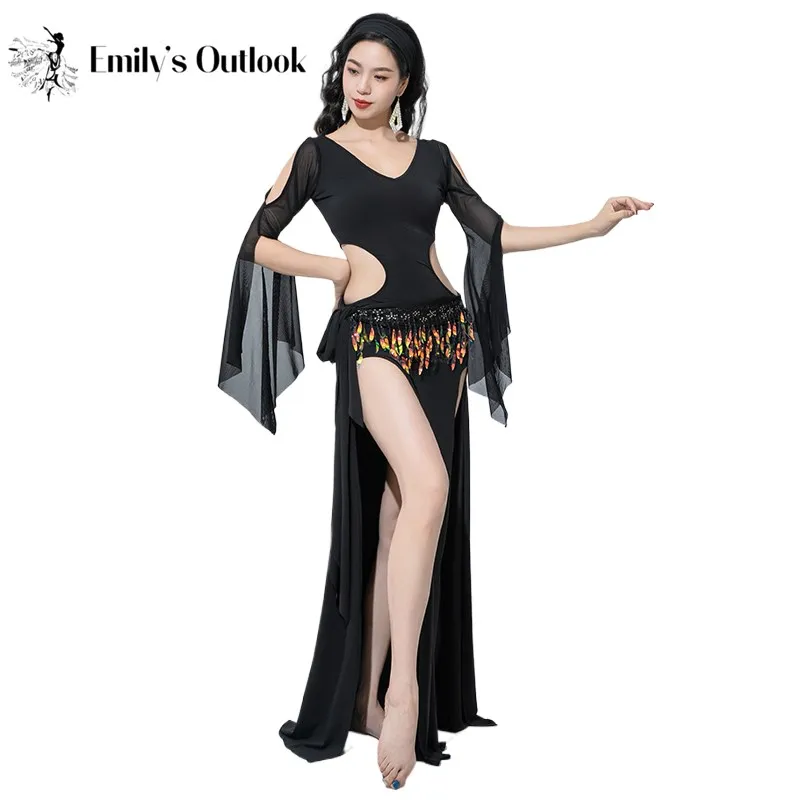 Vêtements de danse pour femmes, 4 pièces, robe baladi saidi, bandeau, ceinture, costume en cristal de coton, vêtements de scène sexy, danse du ventre, fantaisie