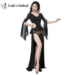 Women Dance Wear 4 Piece Baladi Saidi Robe Dress Hair Band Belt Costume Crystal Cotton Sexy Stage Dancewear Bellydance Fantasia