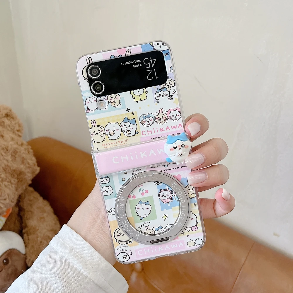 Anime Chiikawa Usagi Hachiware 360°Rotation Stand Phone Case For Samsung Galaxy Z Flip 7 6 5 4 3 Cover With Ring Holder Cover view 5