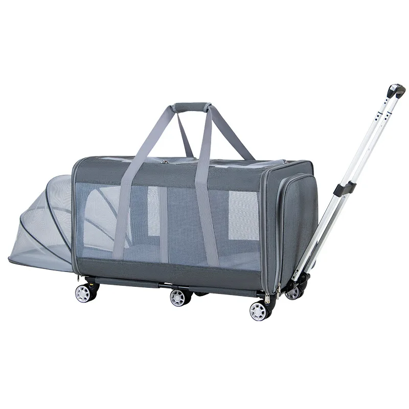 30kg Heavy-Duty Foldable Pet Carrier for Dogs/Cats - All-Terrain Trolley with Removable Wheels, Breathable XXL Travel Stroller