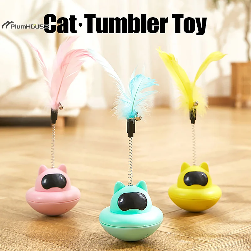 Cartoon Tumbler Cat Self-pleasure With Bell Toy Rotation Kitten Fun Teasing Feather Stick Removable Turntable Pet Supplies