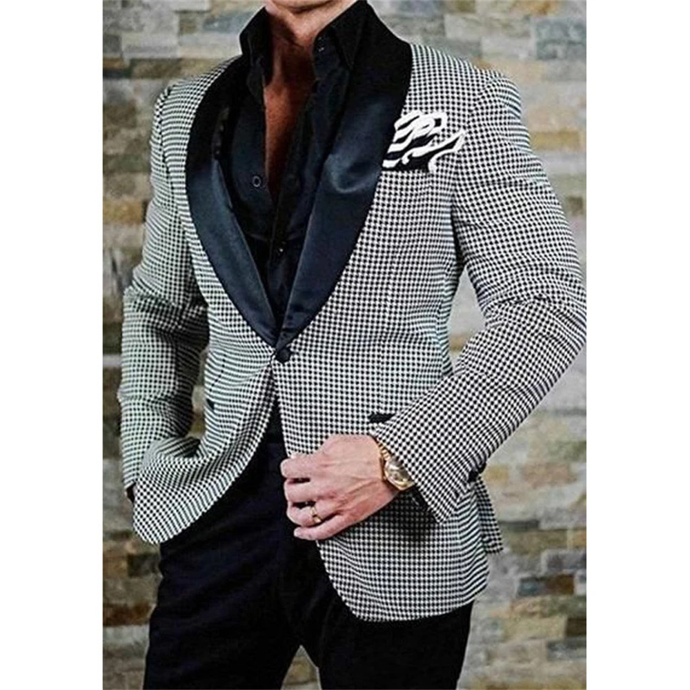 

2024 Houndstooth Plaid Daily Blazer for Men One Piece Suit Jacket with 1 Side Slit Slim Fit Single Coat Male Fashion Costume