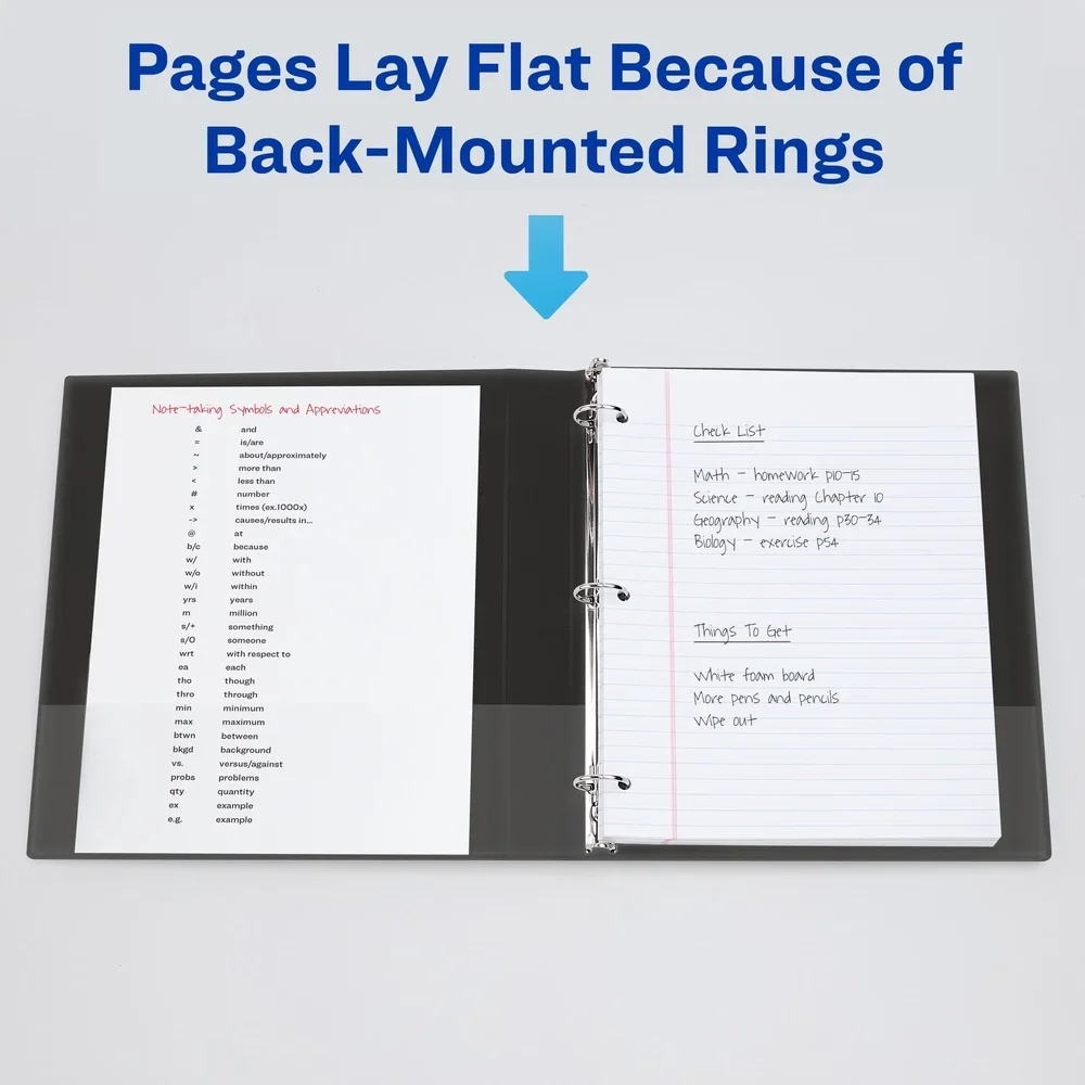 Economy 3 Ring Binder 3 Inch Round Rings Black Matte Cover 460 Pages Capacity Two Interior Pockets Label Holder