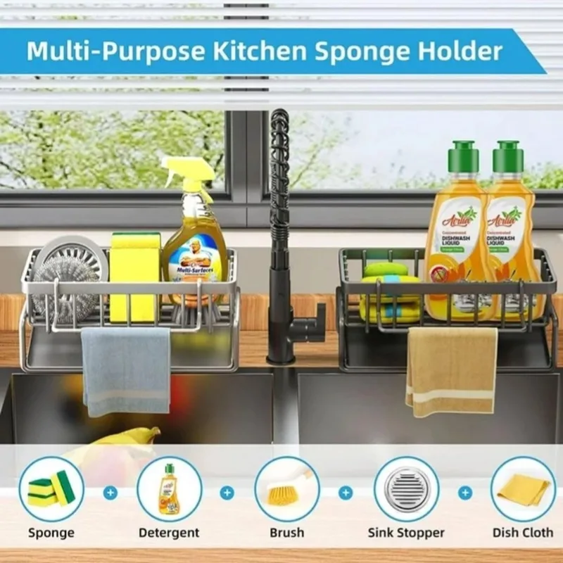 Kitchen Drain Rack Sponge Holder Sink Rag rack ABS Material Organizer Rack Soap Dispenser Drain Tray for Kitchen Bathroom