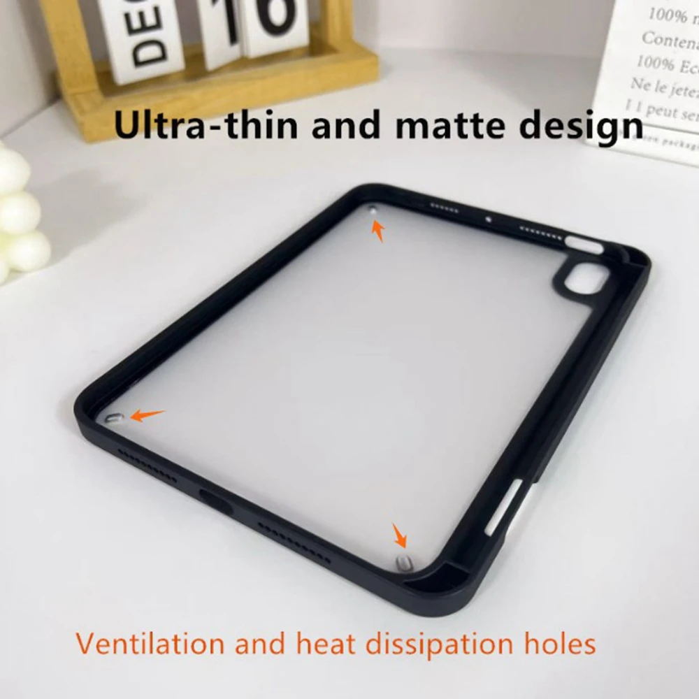 For iPad mini (2024) / (2021) Case Acrylic + PC Matte Tablet Cover with Pencil Holder - Black