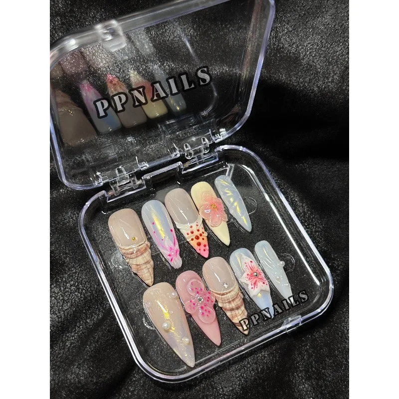 

European and American carved summer aurora powder gradual change long tip handmade European and American wear armor