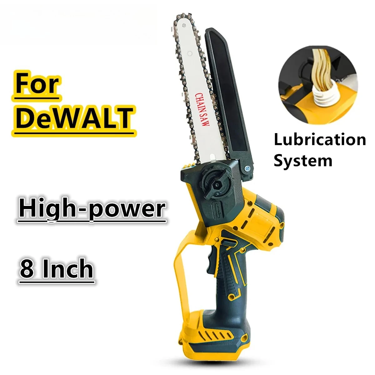 

Brushless Chain Saw 8 Inch Lubrication System High-power Electric Chainsaw Safety Hand Guard Power Tools For DeWALT 21V Battery