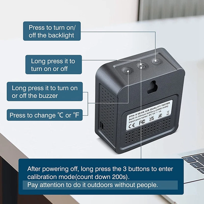 Detector de CO2 3 en 1, Monitor de calidad del aire, Detector de dióxido de carbono, temperatura, humedad, Analizador de aire para interior, hogar y oficina