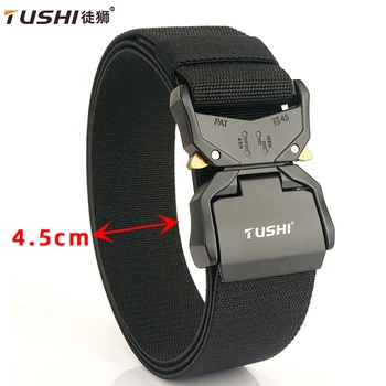 TUSHI-cinturón táctico de caza al aire libre para hombre, hebilla multifunción de nailon, hebilla de aleación, cinturón ancho neutro de lona, 4,5 cm