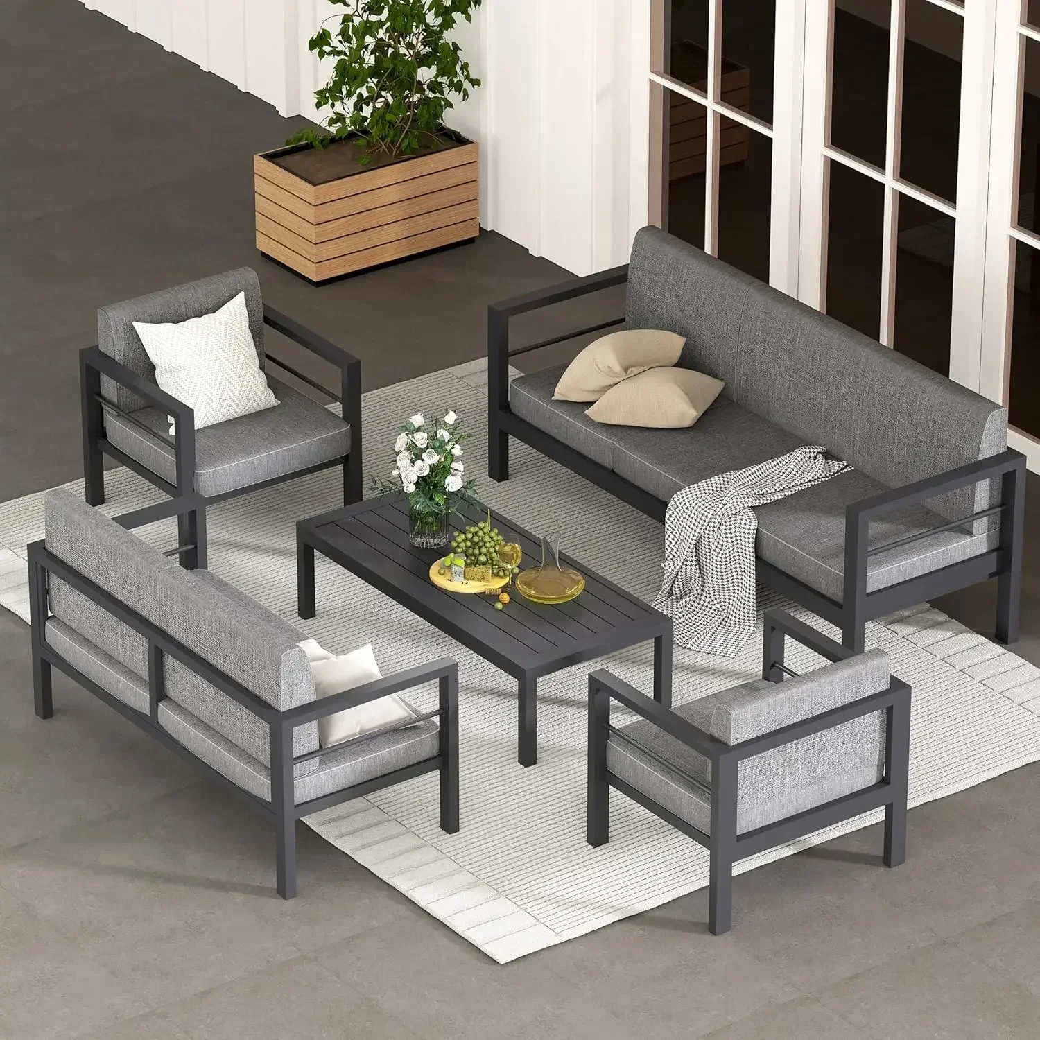 

5 Piece Modern Aluminum Patio Furniture Set, Outdoor Metal Seating Sets, Patio Sectional Conversation Coffee Table (5 Piece Set)