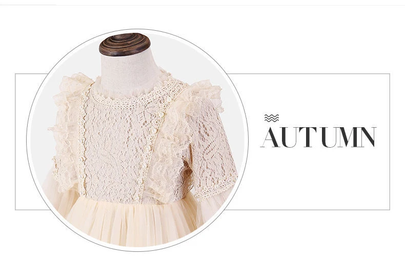 Frühling Herbst Kinder Mädchen Kleider Laterne Hülse Spitze Prinzessin Kleid Perle Süße Oansatz Mesh Party kinder Kleidung Vestidos – Detail 4