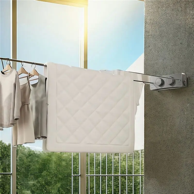 BHBD-Clothes Hanger Invisible Retractable Clothesline Without Hole-Punching Double Layer Indoor/Outdoor White Two Line