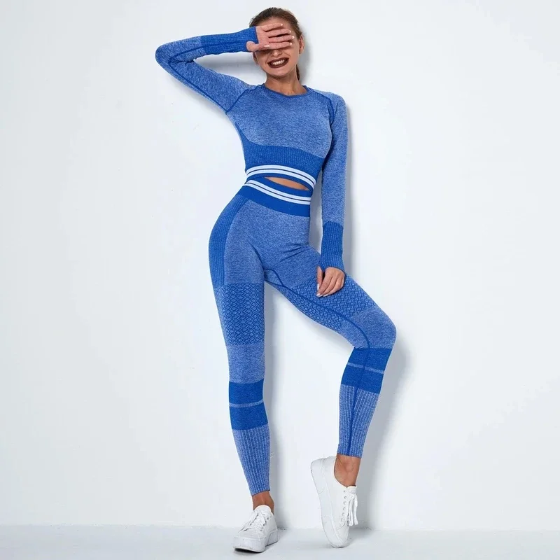 Solid Sport Set Fitness Suit High Waist Push Up Leggings Long Sleeve Shirts 2022 GYM Wear Clothes Women