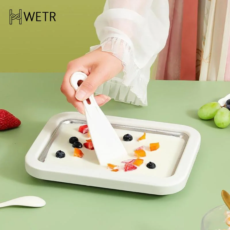 Macchina per gelato arrotolata per uso domestico Budino per yogurt fatto in casa per bambini piccoli Vassoio per ghiaccio fritto in acciaio inossidabile Macchina per friggere il ghiaccio