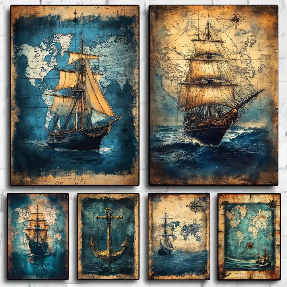 The retro Age of Navigation Poster Decorative Wall Sticker Mural Photo Print for Bedroom Living Room Hallway Home Decor Gift