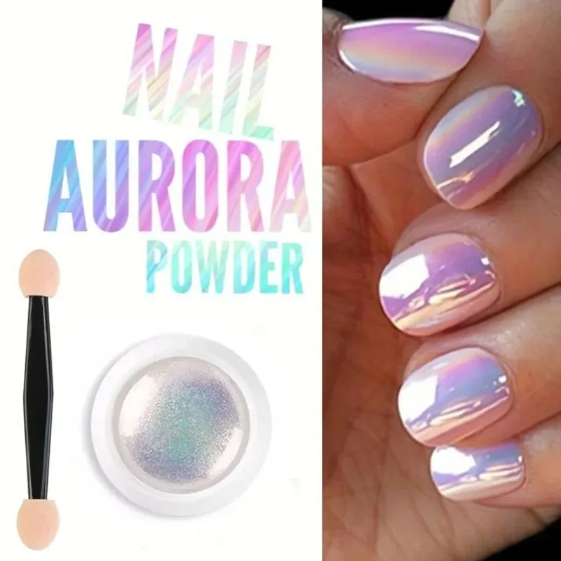 1Jar Pearl Effect Mirror Nail Powders Aurora Chrome Mermaid Nails Art Powder Rainbow AB Magic Mirror Pearl Shell Powder Supplies