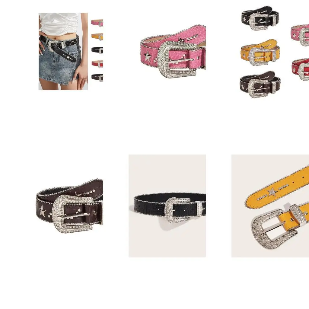 

39BD Star Rhinestones Belt Jeans Waistband Punk Studded Belt Modern Waistband for Street Player Club Party Wear