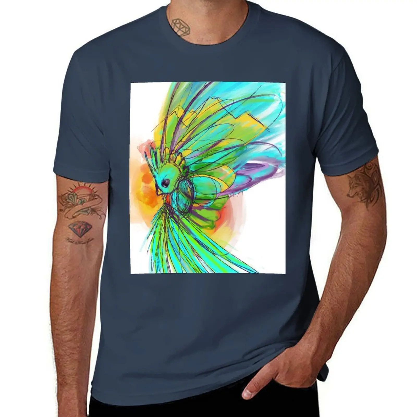 

Watercolor and Ink Quetzal T-Shirt Large Size Breathable Tee