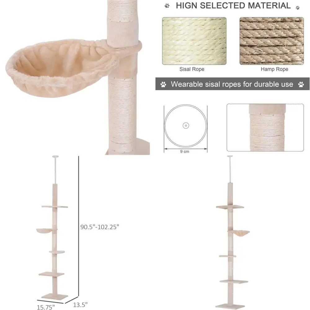 

Регулируемая по высоте комнатная лежанка для кошек, 90.5-102.25, многоуровневая мебель для лазания с когтеточками