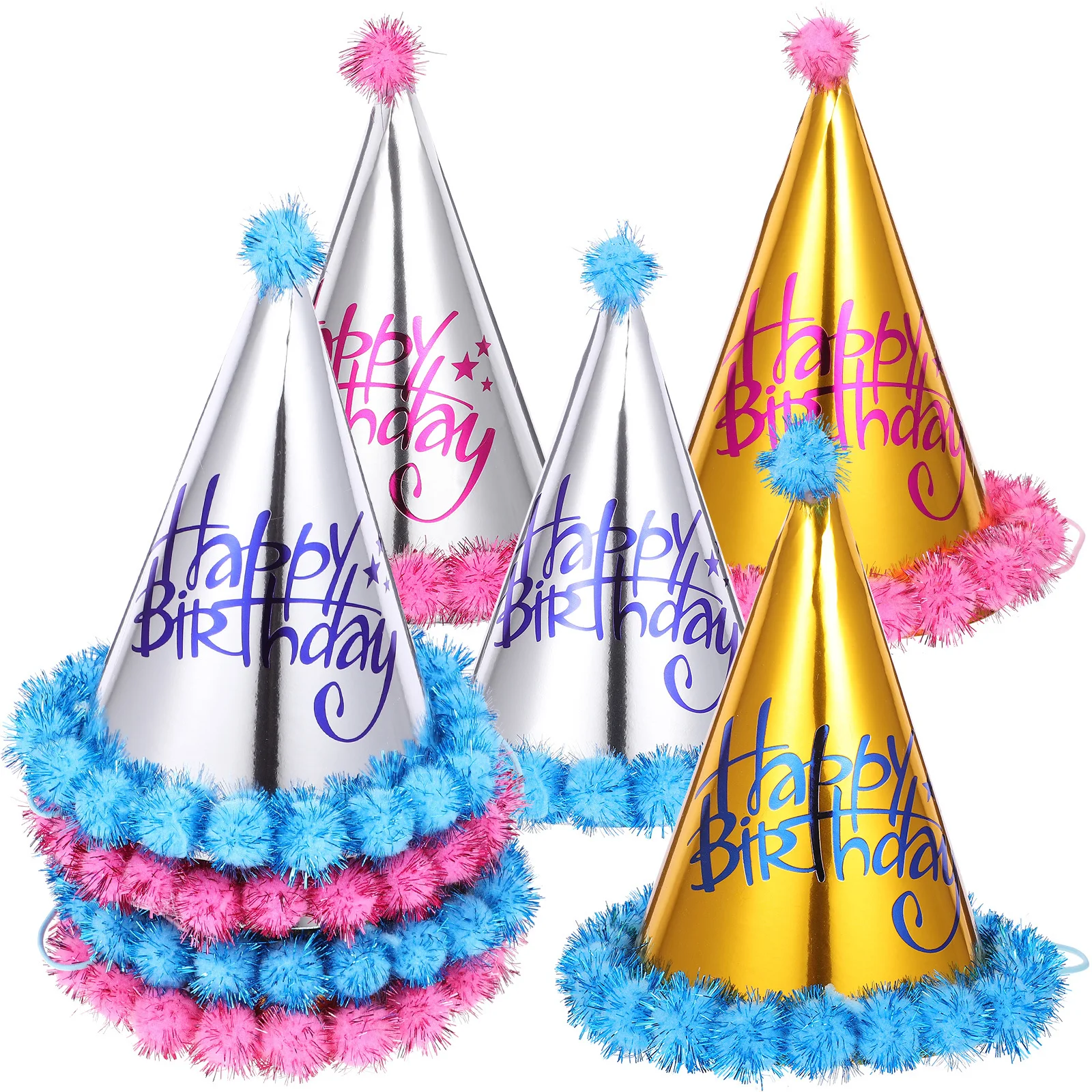 

8Pcs Holographic Birthday Party Hats Perfect Size Kids Birthday Caps Children Celebration Headwear Hat Props