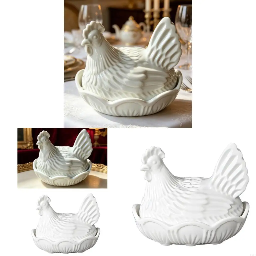 Glass Hen on Nest Candy Dish with Bowl Base and Lid, Chicken Design Snacks Jar for Sweet, Nut, Tea Bag, Parties, and Shelf
