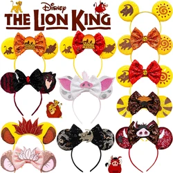 Bandeaux de sauna à oreilles de roi pour filles, bandeaux de dessin animé pour enfants, accessoires pour cheveux Disney Pumbaa, nœud à paillettes pour femmes, vêtements de sauna, la discussion